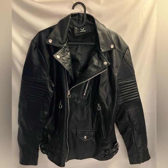 AOWOFS Vegan Leather Black Biker Punk Jacket NOWT - Picture 2 of 9